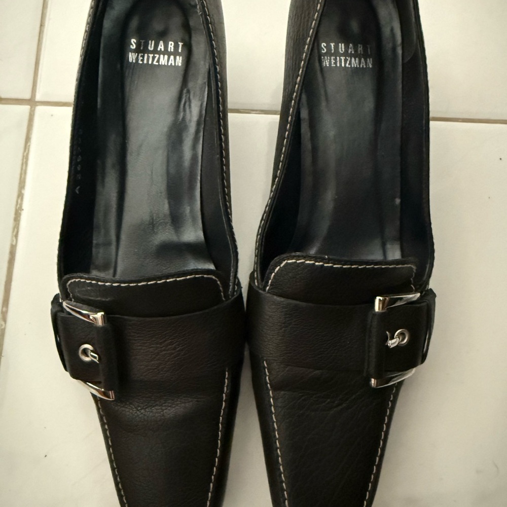 Stuart Weitzman Black Buckle Loafers